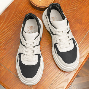 Desai Casual Leather Shoes Genuine Leather Thick Bottom Sneakers Laces Up  Breathable DS33139