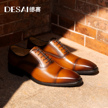 Desai Formal Dress Triple Joint Oxfords Office Genuine Leather Wedding Lace Up Spring For Men DS8988