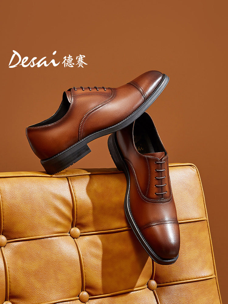 DESAI Men's Business Dress Casual Shoes Soft Genuine Leather Fashion Mens Comfortable Oxford DS6003