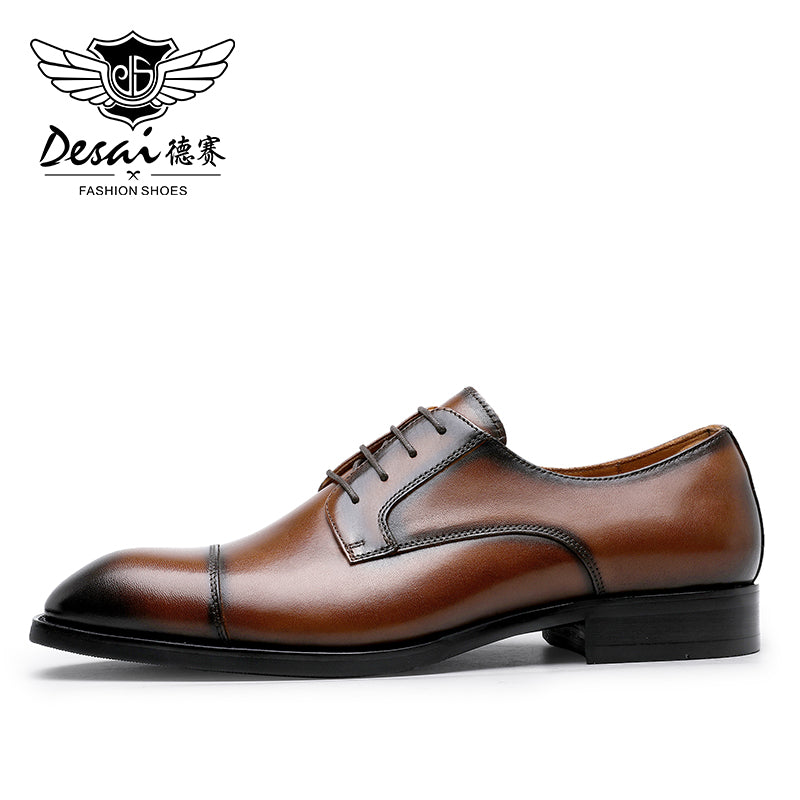 DS190-56 Desai Shoes For Men Derby Shoes classic men's shoes lace-up gentleman leather shoes custom wedding shoes shoes elegant men's shoes Brown
