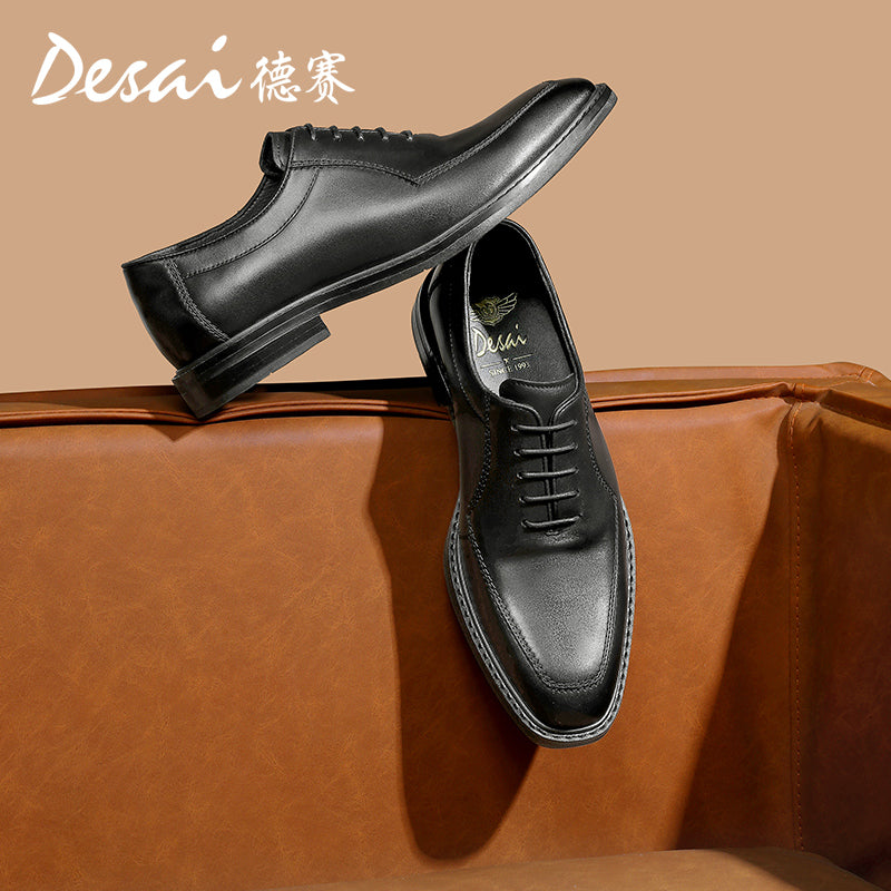 Desai new formal square head leather shoes business British men's Oxford shoes breathable soft sole leather rub color inside increasing men's shoes DS6017