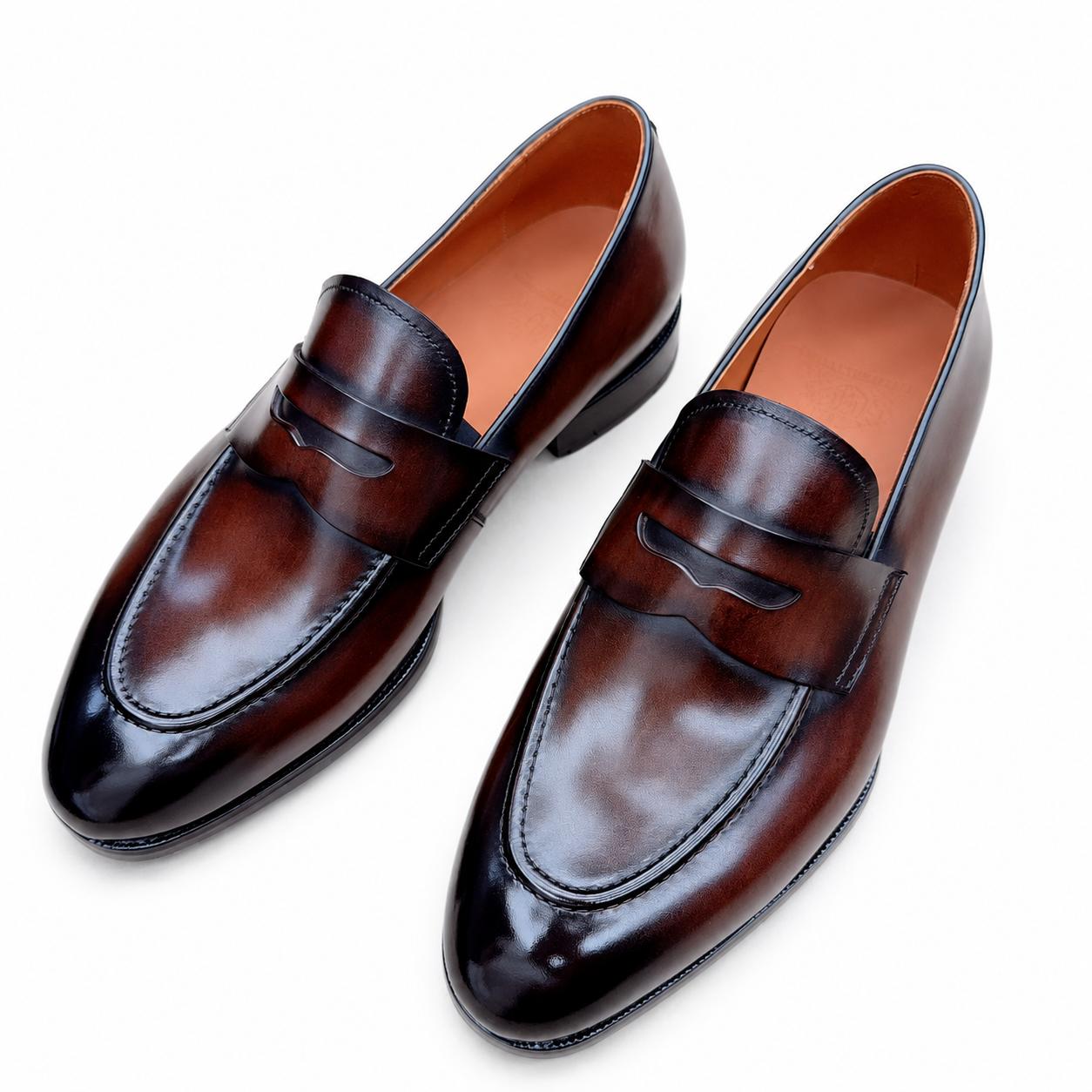 Handmade leather shoes leather sole old money loafers Inlaid shoe sole