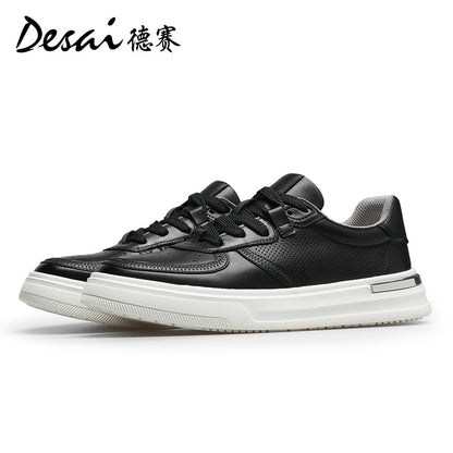 Desai Men's Shoes Summer 2024 New Genuine Leather Soft Sole Elevated sneakers Men's Perforated Breathable Casual Shoes Men's Board Shoes DS3051