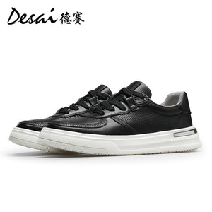 Desai Men's Shoes Summer 2024 New Genuine Leather Soft Sole Elevated Shoes Men's Perforated Breathable Casual Shoes Men's Board Shoes DS3051