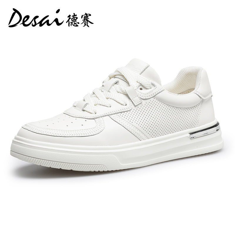 Desai Men's Shoes Summer 2024 New Genuine Leather Soft Sole Elevated Shoes Men's Perforated Breathable Casual Shoes Men's Board Shoes DS3051