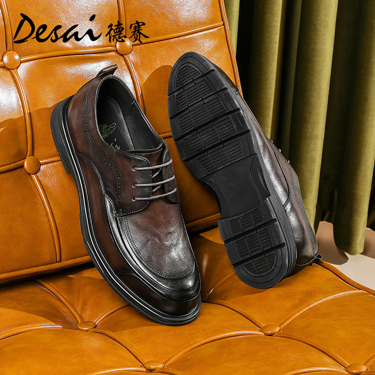 Desai British Style Casual Leather Shoes Men's Business Formal Round Head Derby Shoes Men's Leather Vintage Handmade Men's Shoes DS6008