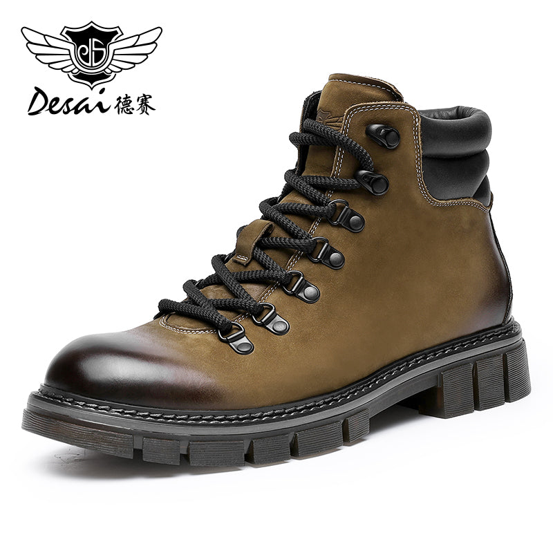 Desai leather Martin boots men's English style motorcycle boots Winter soft leather retro men's high-end mid-range work boots DS6326H