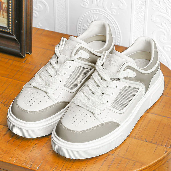 DS2336 DESAI Casual Leather Shoes Genuine Leather Thick Bottom Sneakers Laces Up  Breathable 2023