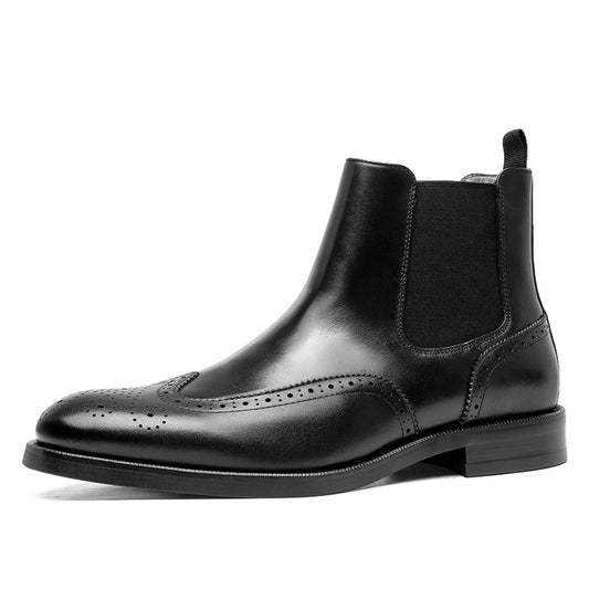 Desai Men's New Leather shoes Chelsea Brogue style boots one-step low-heeled boots fashion daily Elastic Shoes DS122H