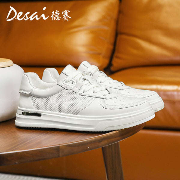 DS2325 DESAI Casual Leather Shoes Genuine Leather Thick Bottom Sneakers Laces Up  Breathable 2023