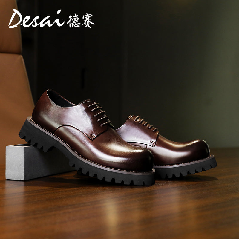 Desai men's casual leather shoes 2024 new summer leather breathable Derby shoes British business elevating leather shoes for men DS6025