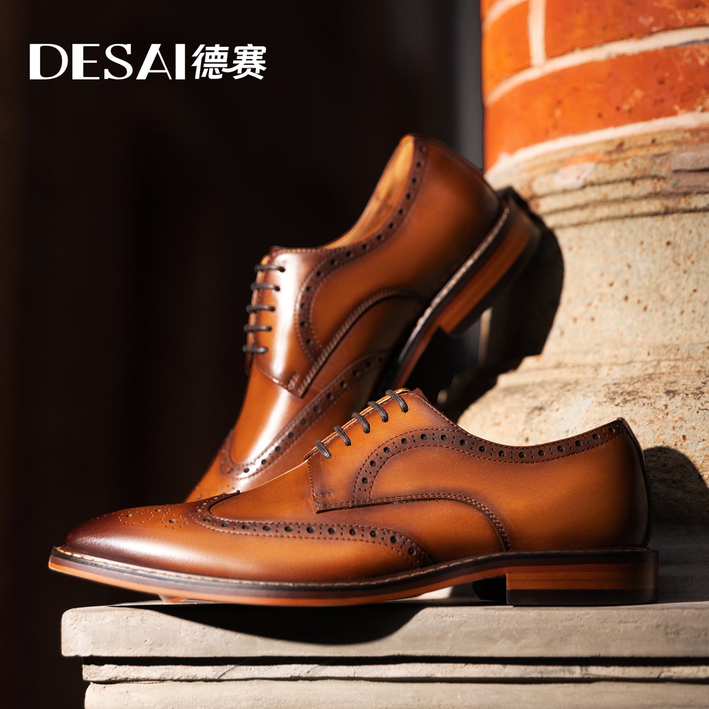 Desai New Arrivals Men Business Dress Shoes Genuine Leather Brock Retro Gentleman Shoes Formal Carved Brogue Shoes Men DS6737