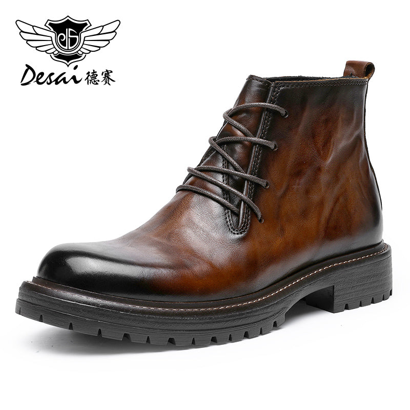 Desai Mid-gang Martin boots men's casual British formal men's boots Soft leather retro leather boots short boots leather work shoes DS6319H/HM