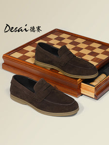 DESAI Men spring and summer leather loafers one step on shoes Casual dress shoes top cowhide leather shoes DS1012