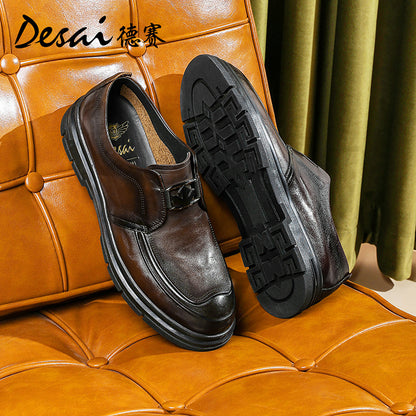 Desai Loafers Men's Bean Shoes Men's Leather Business Shoes Soft Soled Casual Leather Shoes England Slip-on Men's Shoes DS6007