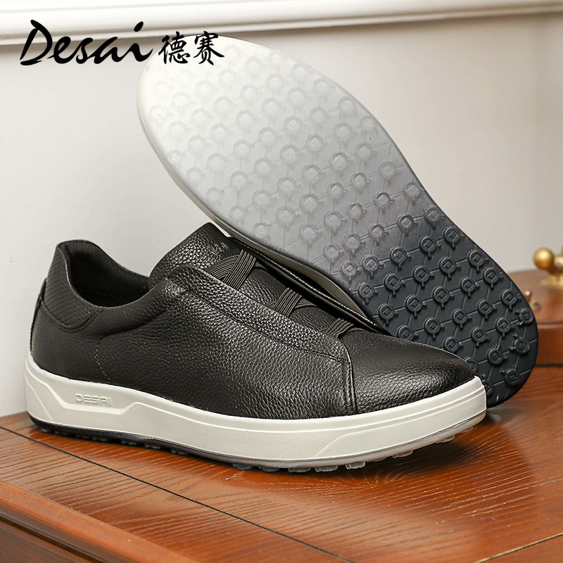 Desai Shoes Men's Summer Thick Sole Lightweight Soft Sole Sports Shoes Breathable Casual Board Shoes Men's Genuine Leather Small White Shoes DS3078