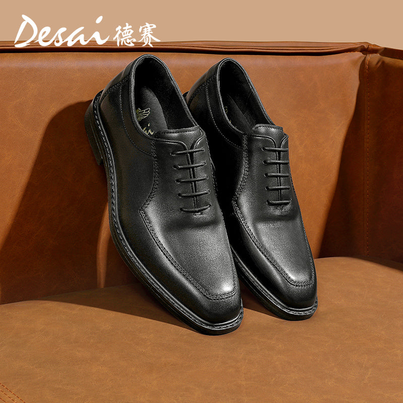 Desai new formal square head leather shoes business British men's Oxford shoes breathable soft sole leather rub color inside increasing men's shoes DS6017