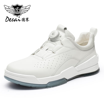 Desai Casual Board Shoes Men's Thick Soles Anti Slip Wear-Resistant Sports Running Shoes Men's Leather Breathable and Comfortable Small White Sneakers DS33131