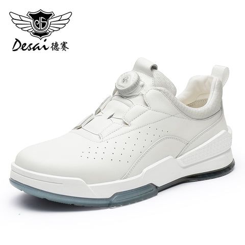 Desai Casual Board Shoes, Men's Thick Soles, Anti Slip And Wear-Resistant Sports Running Shoes, Men's Leather Breathable and Comfortable Small White Shoes DS33131