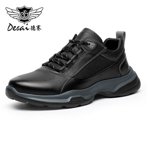 Desai Men's Shoes Summer Mesh Shoes New Genuine Leather Soft Sole Mesh Shoes Thick Sole Lightweight Breathable Sports and Casual Shoes for Men DS3009