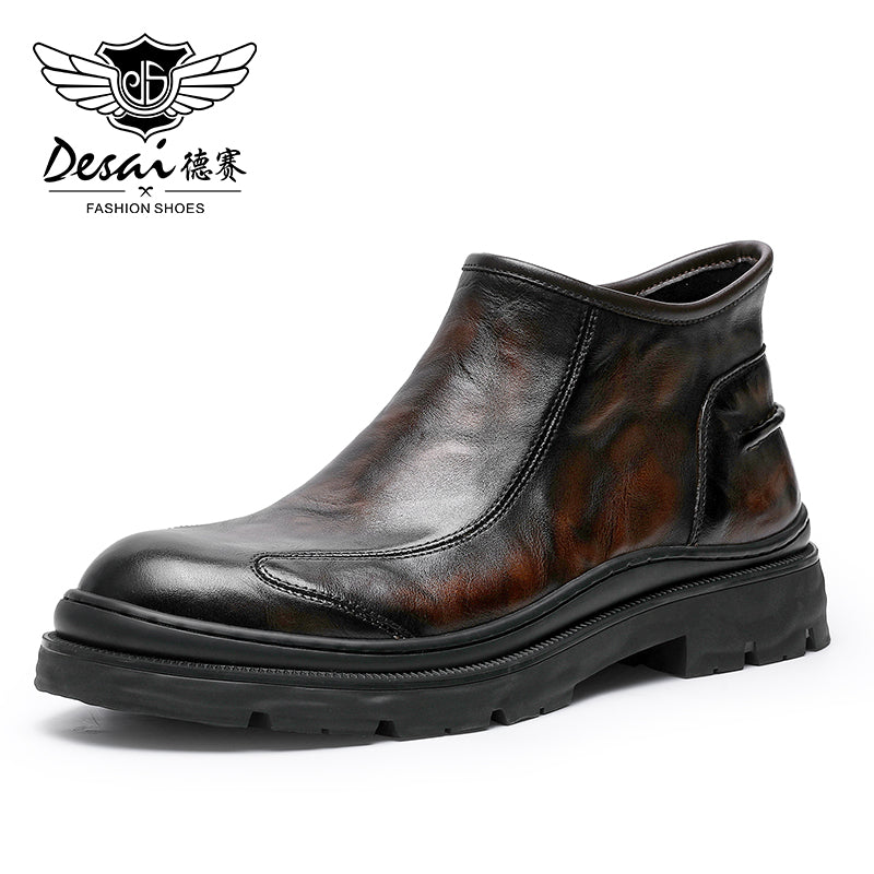 Desai leather ankle boots English boots Autumn/Winter soft leather high-end vintage men's Martin boots cowhide Chelsea boots for men DS6325H/HM