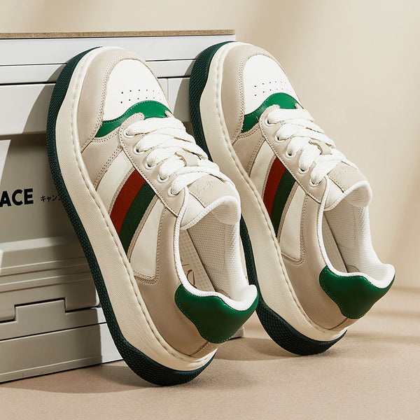 DS2325 DESAI Casual Leather Shoes Genuine Leather Thick Bottom Sneakers Laces Up  Breathable 2023