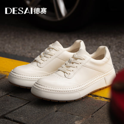 Desai [Cowhide upgrade more comfortable] Autumn and winter leather soft thick sole increase sneakers casual men's shoe DS30106