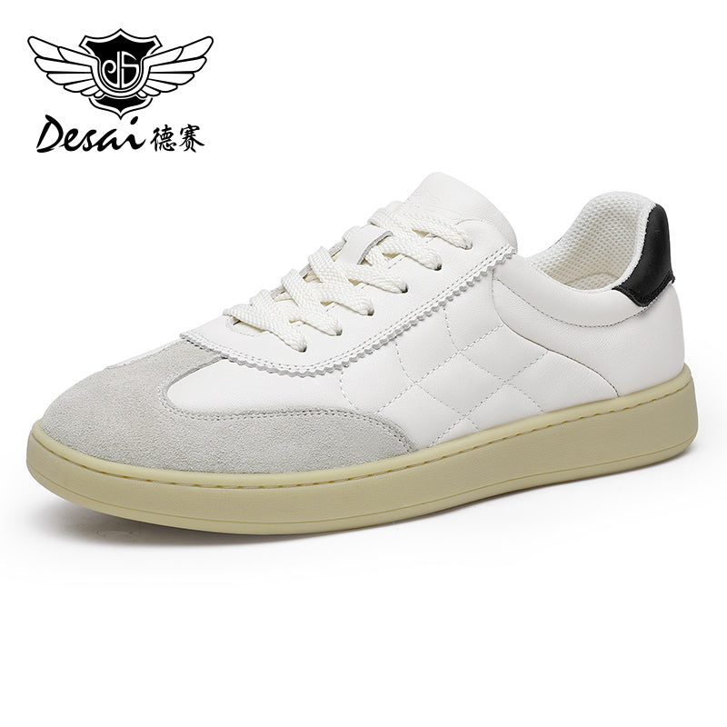 Desai Genuine Leather Lace Up Versatile Breathable Casual Board Shoes, Flat Bottomed Sports Shoes, Small White Shoes, Retro German Training Shoes DS33181