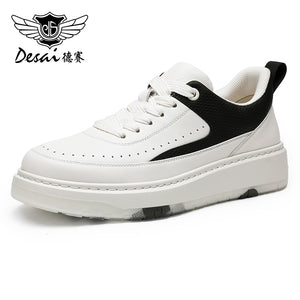 Desai Thick Sole Men's shoes , Small White Shoes , Round Toe Tie Up Color Blocking Casual Board Shoes, Increased Breathability, Versatile Sports Shoes DS3005