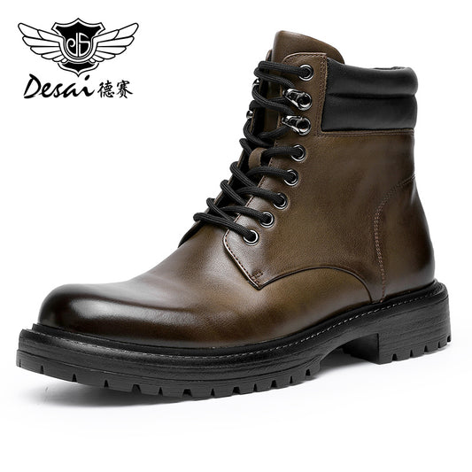 Desai leather boots men's British wind motorcycle boots Spring summer soft leather heightening retro men's tall work boots DS6327H