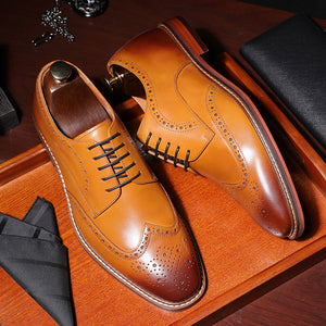 Desai Shoes For Men Business leather Carved British Shoes Formal Wear  Handmade Derby Shoes brogues and wingtips DS6737