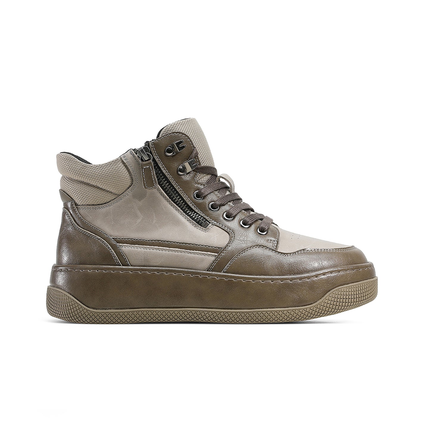 Desai Mens High Top Lace Up Breathable Motorcycle Boots with Thick Sole Simple Design and Zip for Easy On DS25136H