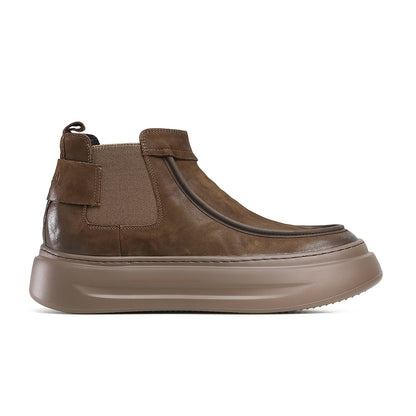 Desai Men's Simple Slip On Boots with Genuine Leather Thick Sole and Retro Casual Style DS6520H