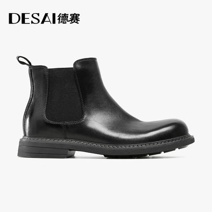 Desai Chelsea Leather boots One-step Hight Cut Genuine Leather Warm Chelsea Boots  Man Footwear Elegant Breathable leather Lining DS6519HZ