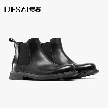 Desai Chelsea Leather boots One-step Hight Cut Genuine Leather Warm Chelsea Boots  Man Footwear Elegant Breathable leather Lining DS6519HZ