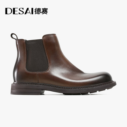 Desai Chelsea Leather boots One-step Hight Cut Genuine Leather Warm Chelsea Boots  Man Footwear Elegant Breathable leather Lining DS6519HZ
