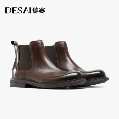 Desai Chelsea Leather boots One-step Hight Cut Genuine Leather Warm Chelsea Boots  Man Footwear Elegant Breathable leather Lining DS6519HZ
