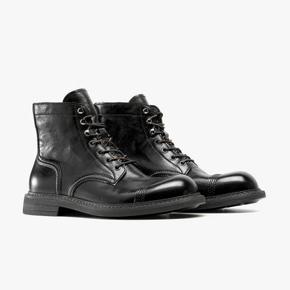 Desai Simple Lace Up High Top Motorcycle Boots in Genuine Leather with Slip Resistant and Durable Sole DS6521H