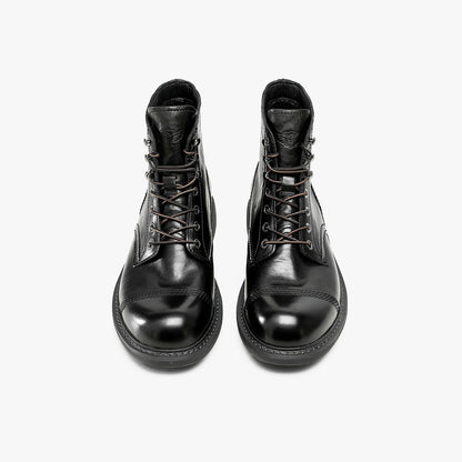Desai Simple Lace Up High Top Motorcycle Boots in Genuine Leather with Slip Resistant and Durable Sole DS6521H