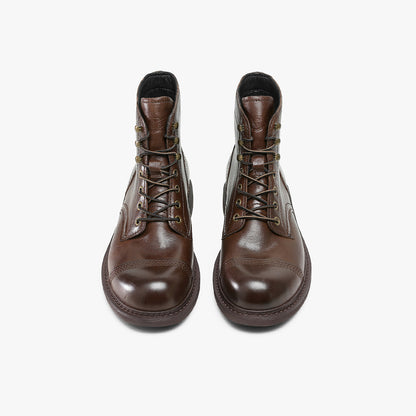 Desai Simple Lace Up High Top Motorcycle Boots in Genuine Leather with Slip Resistant and Durable Sole DS6521H