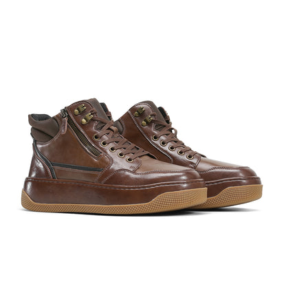 Desai Mens High Top Lace Up Breathable Motorcycle Boots with Thick Sole Simple Design and Zip for Easy On DS25136H