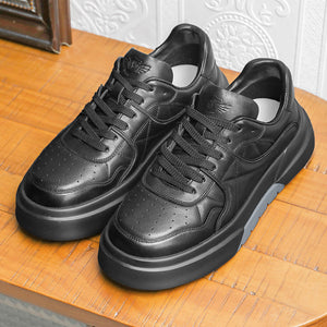 Desai Casual Leather Shoes Genuine Leather Thick Bottom Sneakers Laces Up  Breathable DS33139