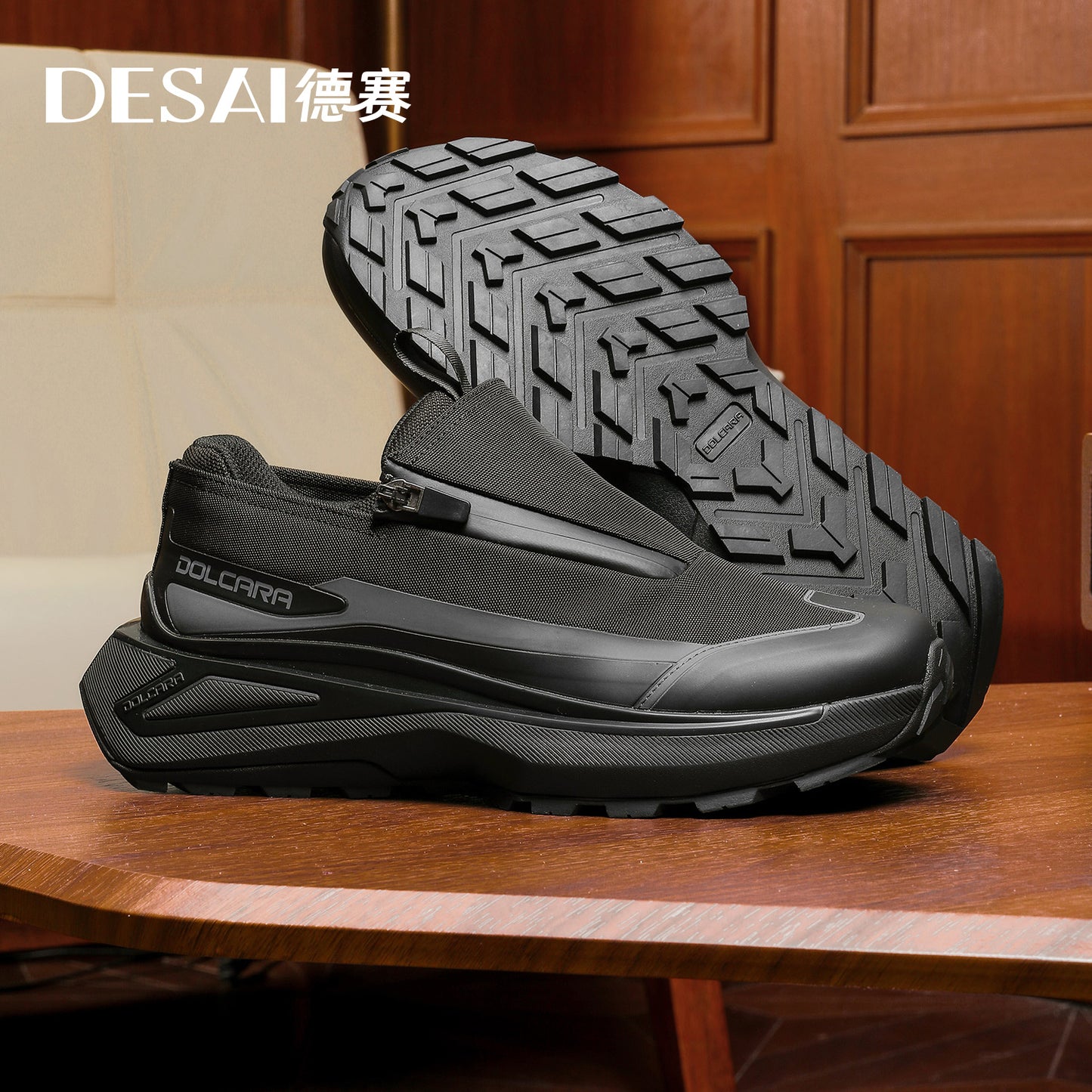 Desai [side zipper] all-terrain sports leisure running men's shoes Soft sole cushioning light jogging shoes for men sneakers DS2098