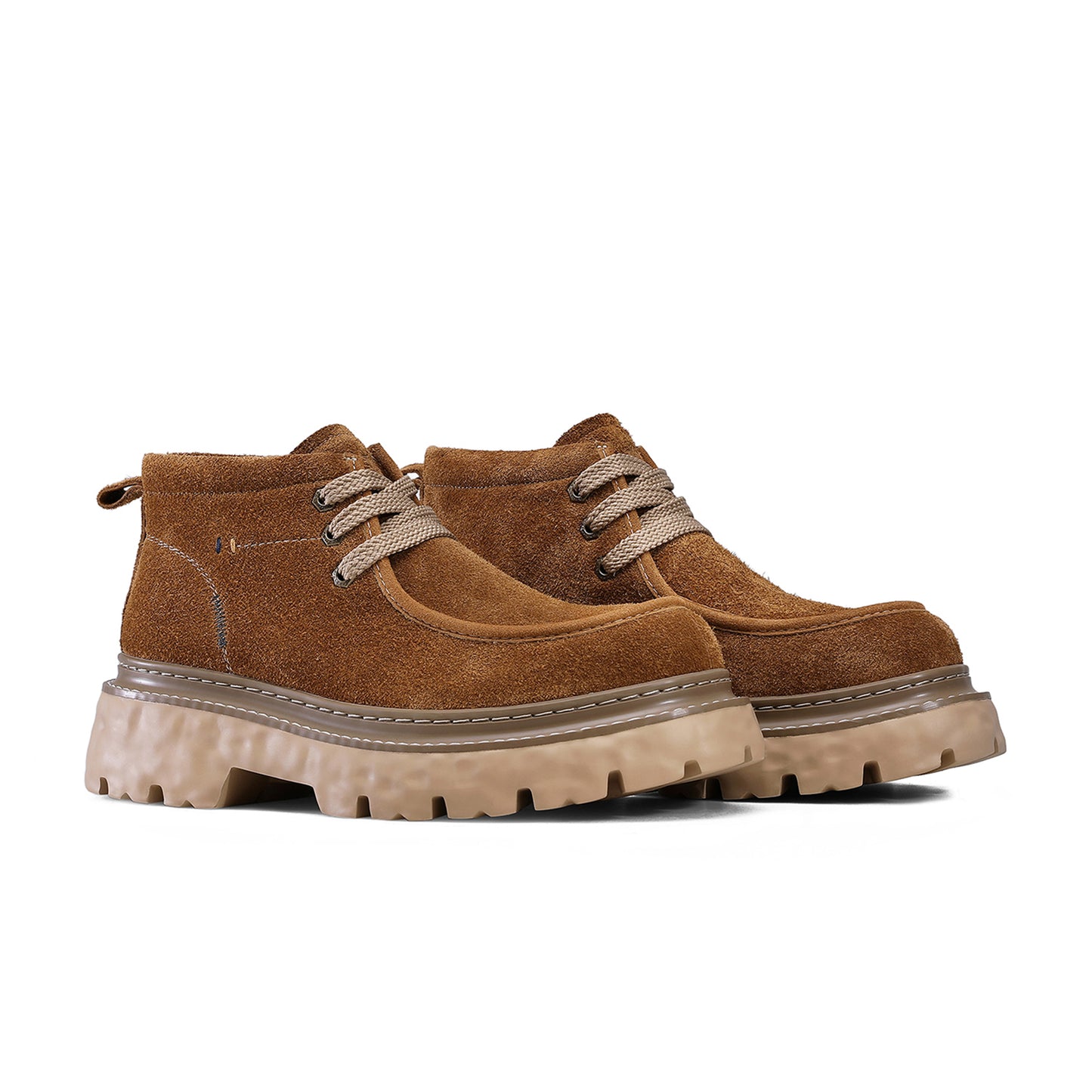 Desai High Top Boots Suede Genuine Leather Chunky Sole Thermal Lined Winter Ready Style Round Toe Laces Plain DS35172H