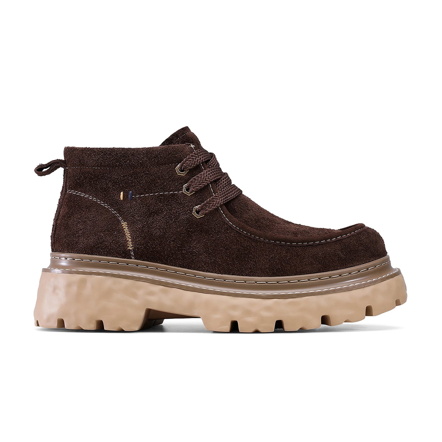 Desai High Top Boots Suede Genuine Leather Chunky Sole Thermal Lined Winter Ready Style Round Toe Laces Plain DS35172H