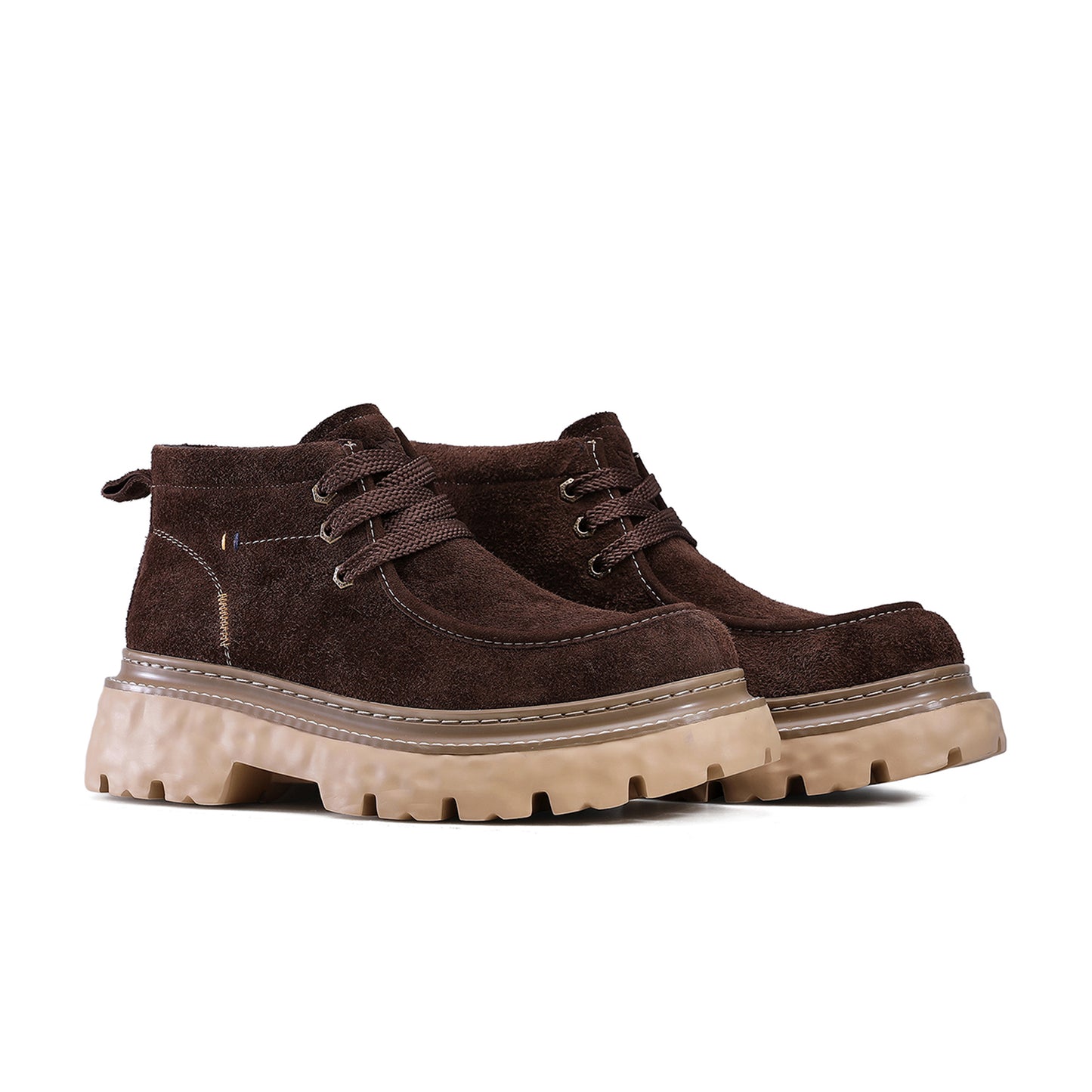 Desai High Top Boots Suede Genuine Leather Chunky Sole Thermal Lined Winter Ready Style Round Toe Laces Plain DS35172H