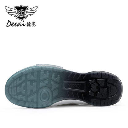 Desai Casual Board Shoes Men's Thick Soles Anti Slip Wear-Resistant Sports Running Shoes Men's Leather Breathable and Comfortable Small White Sneakers DS33131