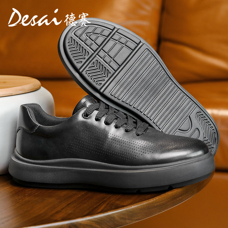 Desai Shoes Men's 2024 Summer Breathable Little White Shoes Men's Genuine Leather Lightweight Sports Shoes Thin Men's Casual Shoes DS3072