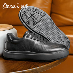 Desai Shoes Men's 2024 Summer Breathable Little White Shoes Men's Genuine Leather Lightweight Sports Shoes Thin Men's Casual Shoes DS3072