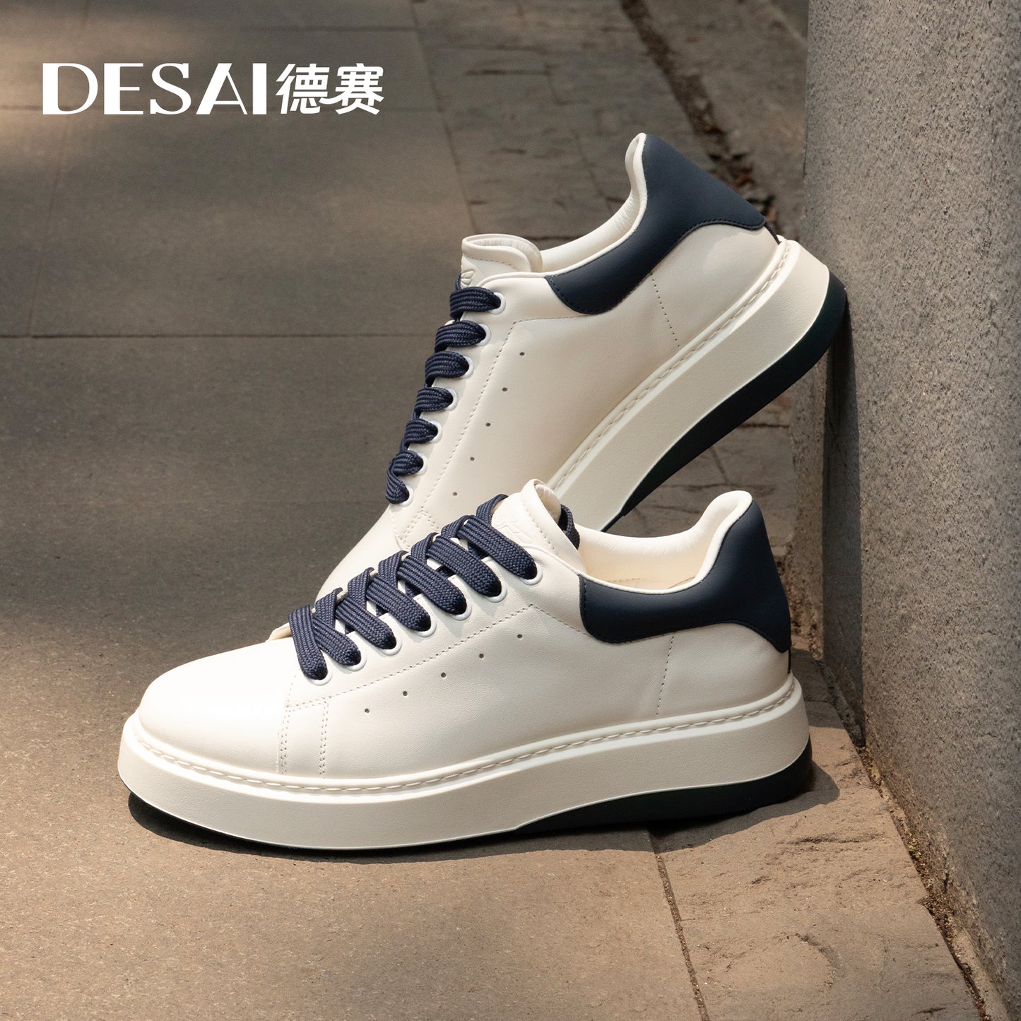 Desai Casual Leather Shoes Genuine Leather Thick Bottom Sneakers Laces Up autumn winter Breathable DS2863